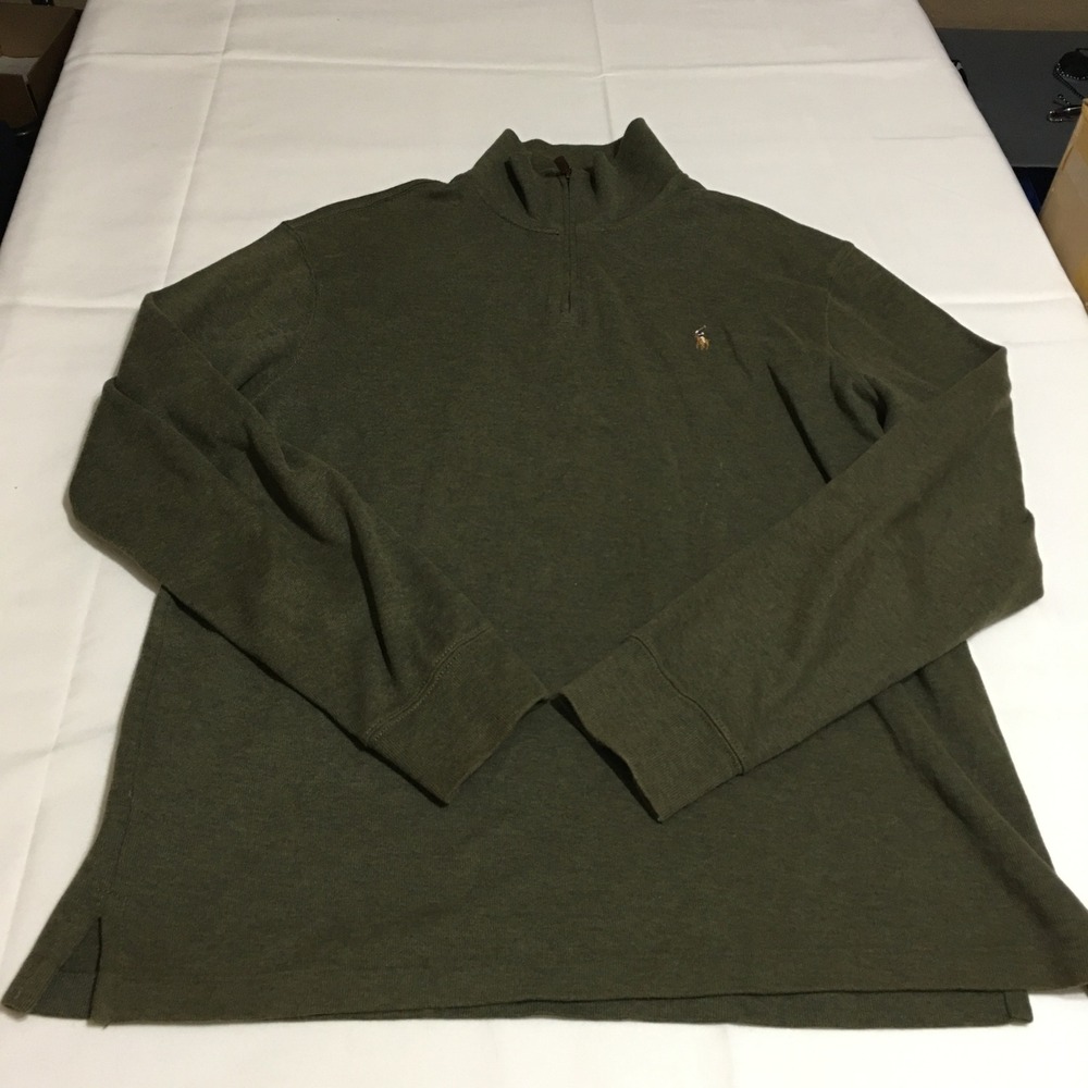 Polo Ralph Lauren Estate Rib Pullover Sweater 1/4 Zip Mens Large Green Mock Neck